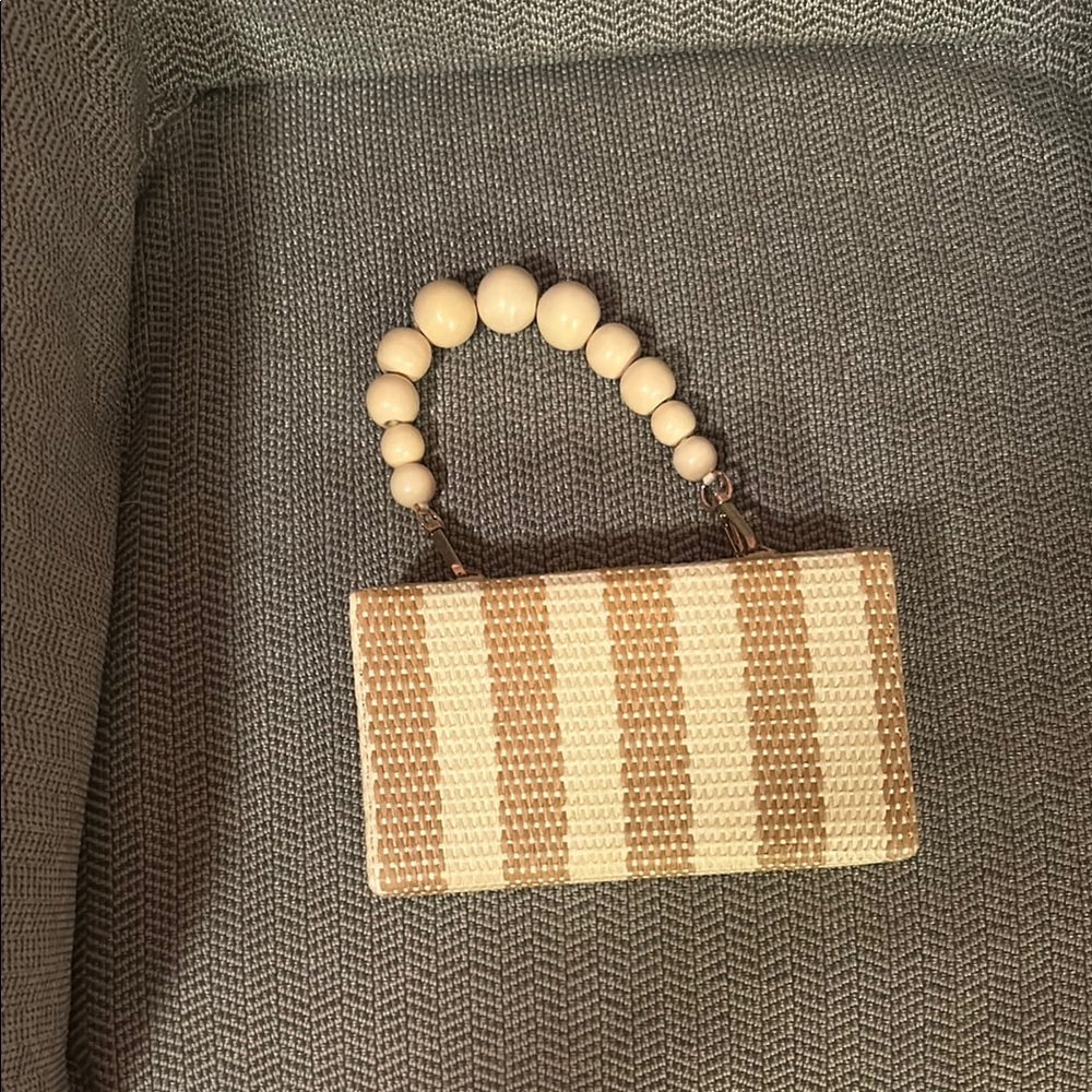 A New Day Cream and Tan Clutch with Beaded Details